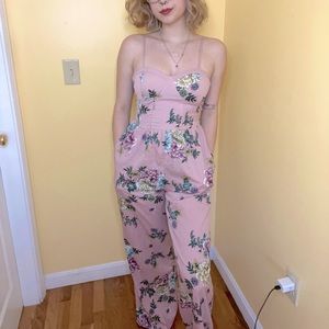 Pink floral jumpsuit with built-in cups